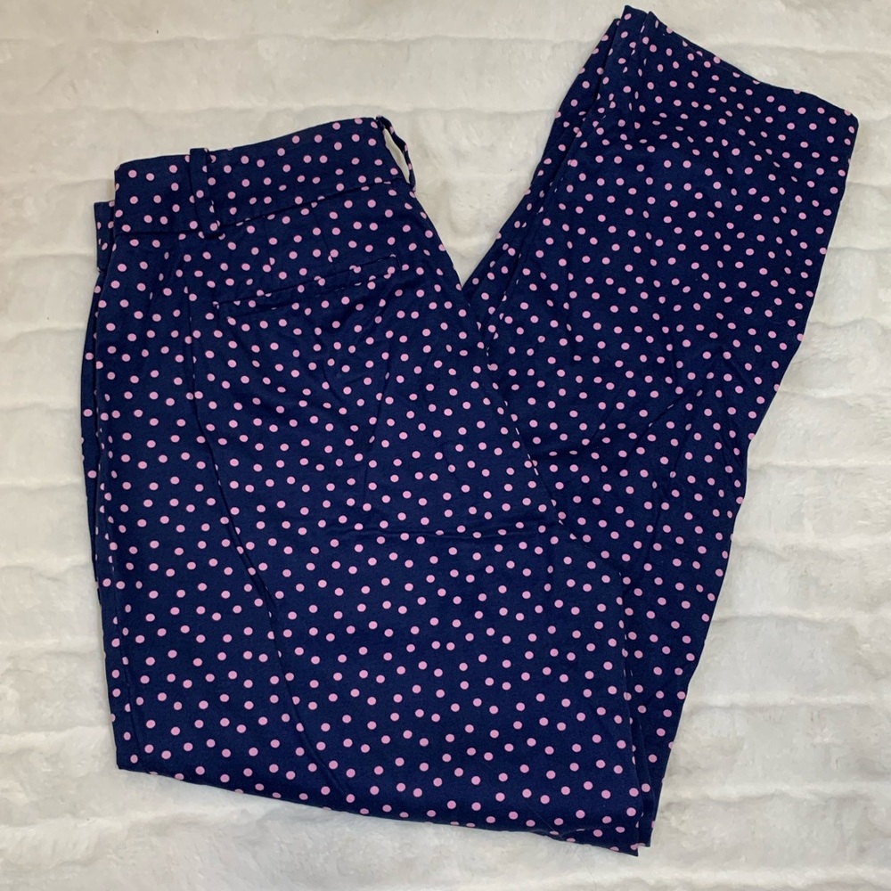 Talbots navy pink polka dot cropped curvy pant